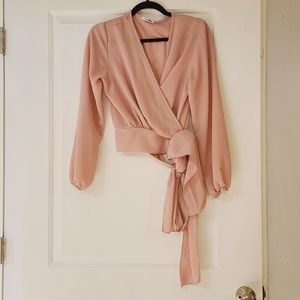 FASHION NOVA pink tie wrap blouse